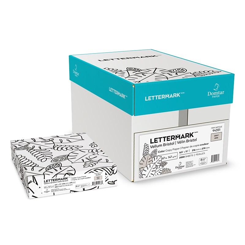 Lettermark Colors 8.5" x 11" Color Printer Paper, 67 lbs., Gray, 250 Sheets/Ream, 8/Reams (94351) image 1