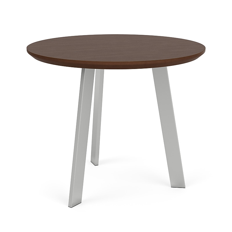 Lesro Luxe 24" Dia Laminate Round End Table, Riftwood Walnut/Silver (LX0524.SSV.TRW) image 1