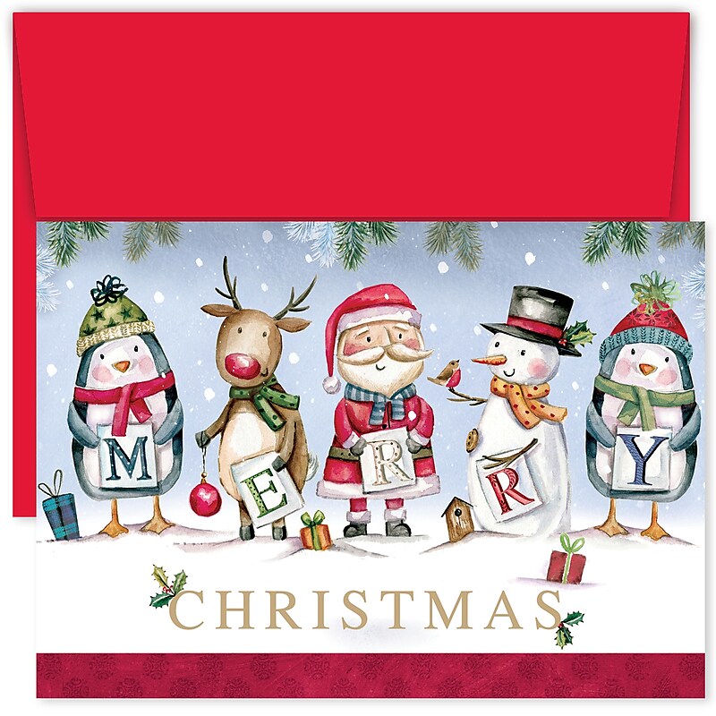 Masterpiece Studios Holiday Collection Santa and Friends Christmas Cards with Envelopes, 7.8" x 5.6", 16/Pack (937300) image 1
