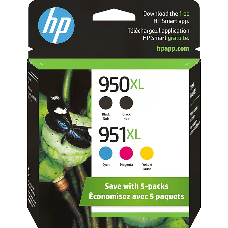 HP 950XL/951XL Black/Cyan/Magenta/Yellow High Yield Ink Cartridge, 5/Pack (F6V12FN#140) image 1