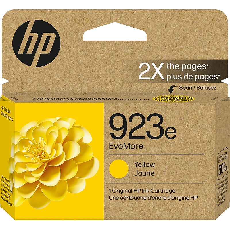 HP 923e EvoMore Yellow High Yield Ink Cartridge, Prints Up to 800 Pages (4K0T6LN) image 1
