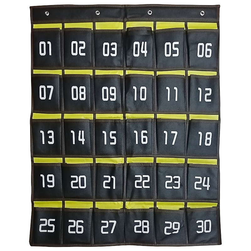 Kore Design Hanging Cell Phone Pocket Storage Classroom Organizer, 31.9" x 26.4", Black/Yellow (KD-PS3024) image 1