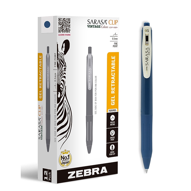 Zebra Sarasa Clip Vintage Retractable Pen, Fine Point, 0.5mm Blue Ink, Dozen (47960) image 1