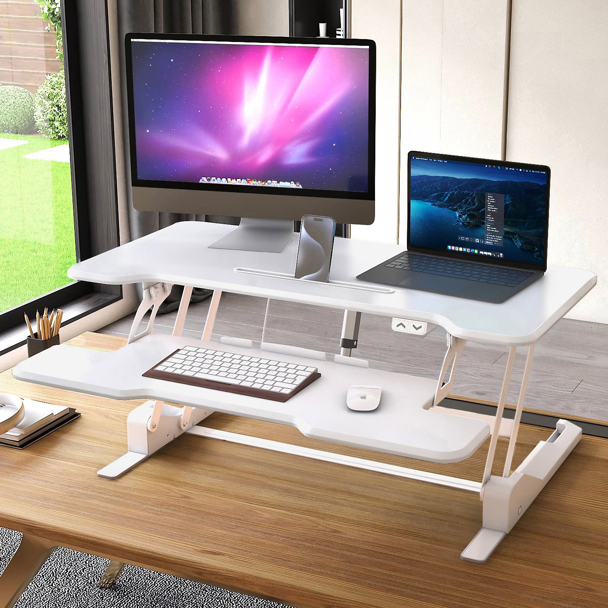 Mount-It! 38″ W Electric Rectangular Adjustable Standing Desk Converter, White (MI-8012) Sansujyuku sansujyuku.com