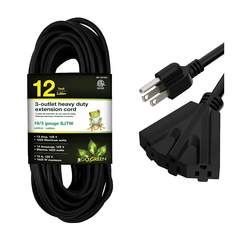GoGreen Power Heavy Duty Extension Cord, Black (GG-15012BK) image 1