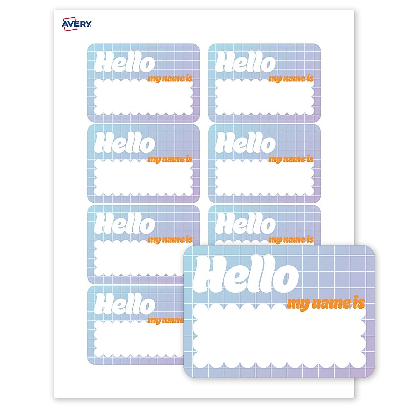 Avery Adhesive Name Tags, Pre-printed Cloud Hello Design image 1