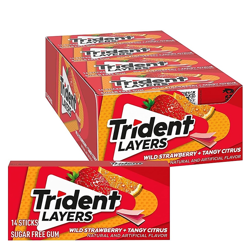 Trident Layers Sugar Free Wild Strawberry & Tangy Citrus Gum, 14 Pieces/Pack, 12/Box (AMC60001) image 1