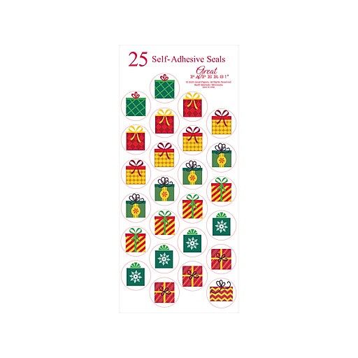 Great Papers Presents Holiday Seals, Assorted Colors, 25/Pack (2023056