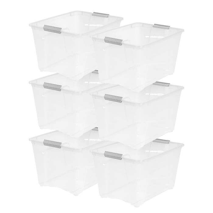 IRIS Stack & Pull 54 Qt. Latch Lid Storage Boxes, Clear, 6/Carton