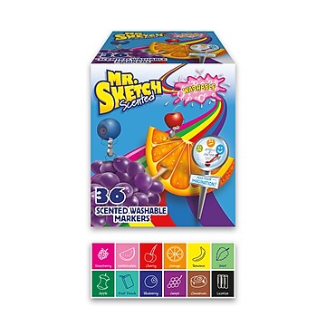 Mr. Sketch Scented Washable Markers, Chisel Tip, Assorted Colors, 36 Count (2003992)