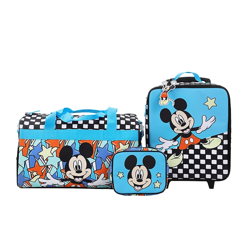 Bioworld 4-Piece Mickey Mouse Carry-On Luggage Set with Wheels, Blue (LRY6U4CDSYPP00) image 1