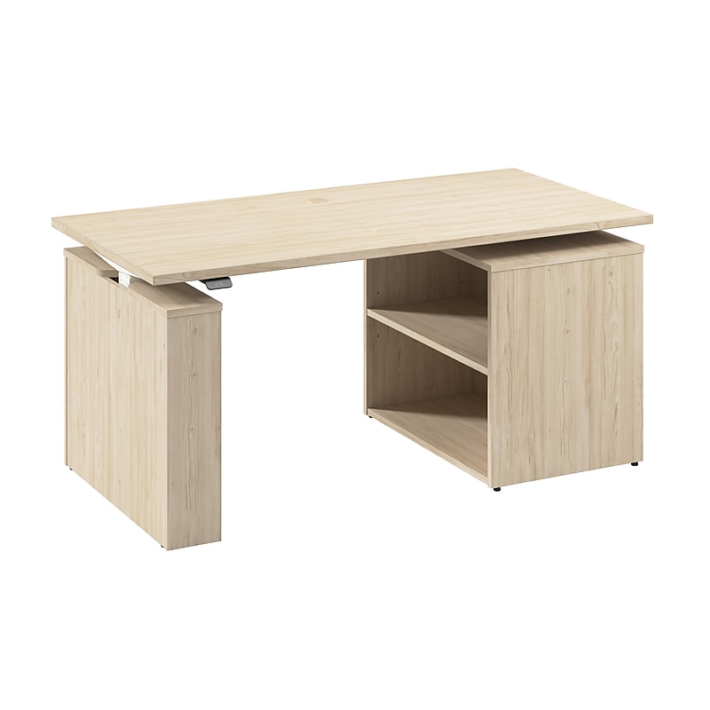 Bush Business Furniture Stratus 60"W Electric Adjustable Standing Desk with Bookcase, Natural Elm (SUT005NE) image 1