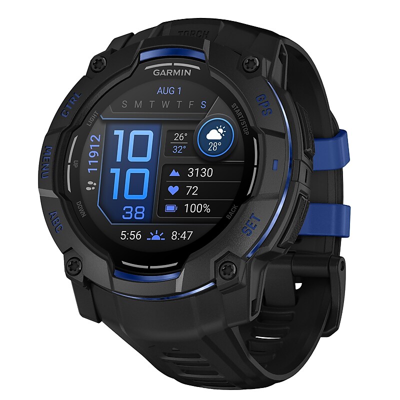 Garmin Instinct 3 Smartwatch, GPS, 50mm, Black & Bolt Blue Silicone Band (010-03020-03) image 1