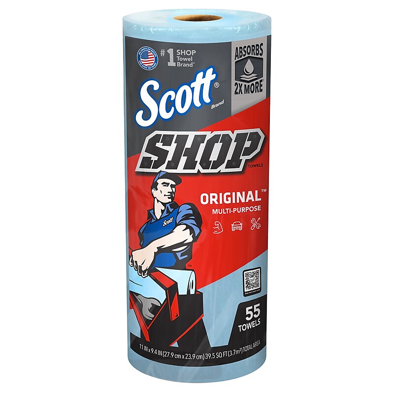 Scott Shop Towels Original, 9.4" x 11", Blue, 55 Sheets/Roll, 30 Rolls/Carton (75130) image 1