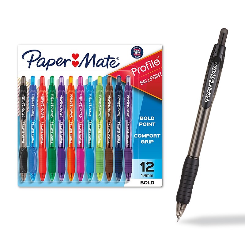 Paper Mate Profile Retractable Ballpoint Pen, Bold Point, Assorted Ink, Dozen (1788863) image 1