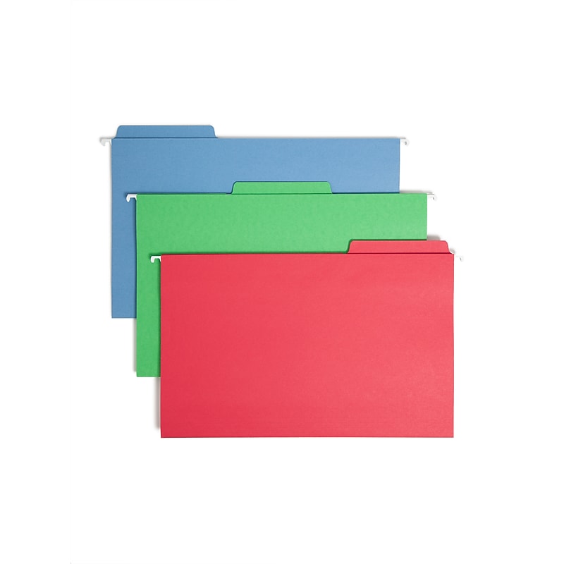 Smead FasTab Heavy Duty Reinforced Hanging File Folder, 3-Tab, Legal, Assorted Colors, 18/Box (64153) image 1