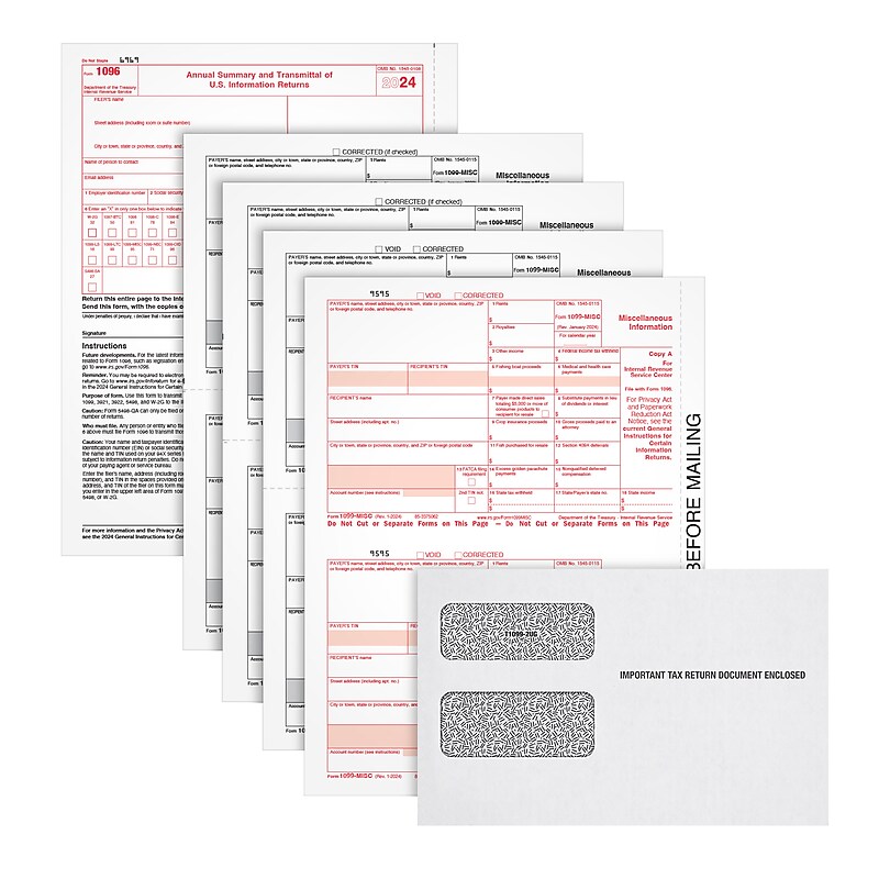 Adams 2024 1099-MISC 4-Part Laser/Inkject Tax Forms with Envelopes and software, 100/pack (LMISC5KIT-S) image 1