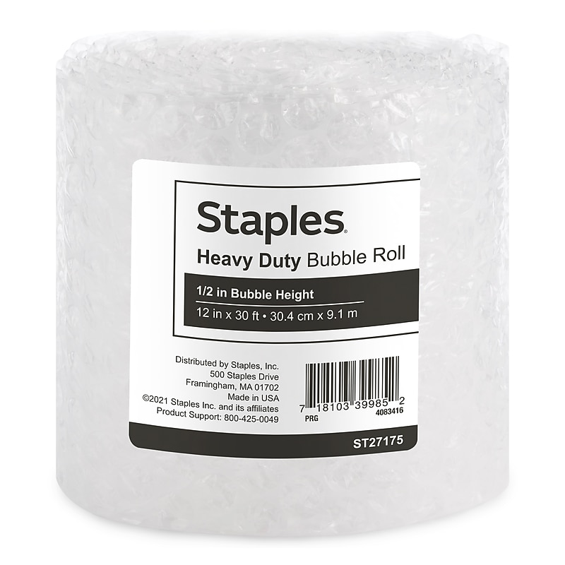 Staples 1/2" Bubble Roll, 12" x 30', Clear (4069423) image 1