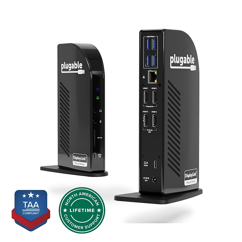 Plugable 14-in-1 Quad Monitor Docking Station, 100W Laptop Charging (UD-3900C4) image 1