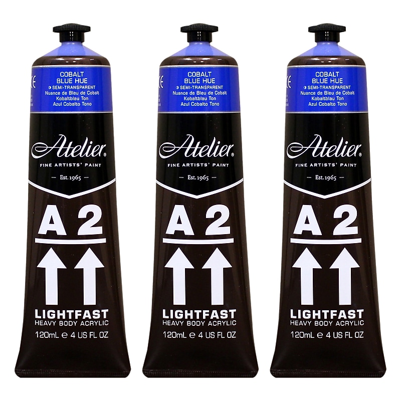 Chroma Atelier A2 Lightfast Acrylic Paint Tube, Cobalt Blue Hue, 4 oz., 3/Bundle (CRM687-3) image 1
