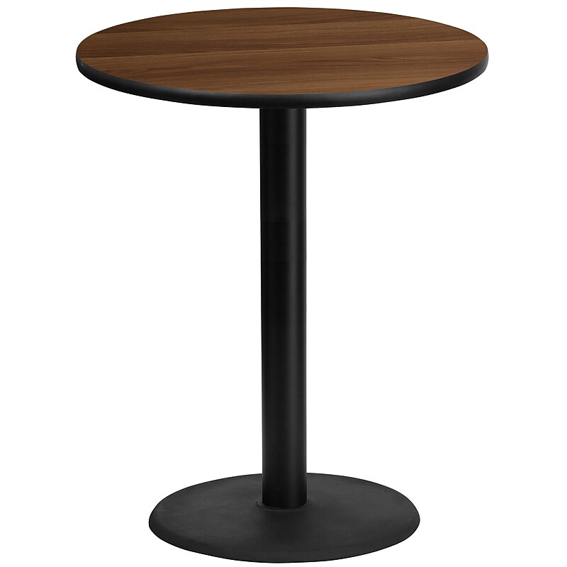 Flash Furniture 36'' Round Laminate Table Top with 24'' Round Bar-Height Table Base, Walnut (XURD36WATR24B) image 1