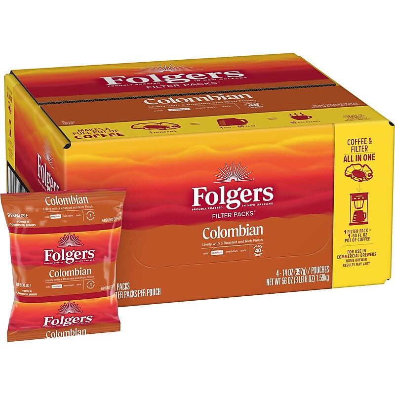 Folger Colombian Ground Coffee Filter Pack, Medium Roast, 1.4 oz., 40/Carton (SMU10107) image 1