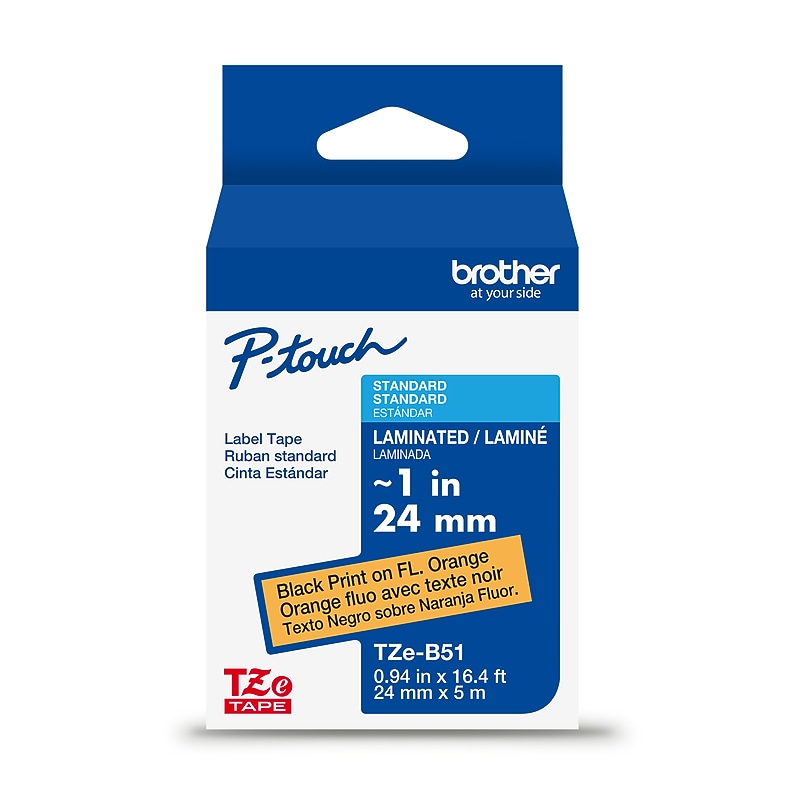 Brother P-touch Laminated Label Tape, 1" x 16.4', Black on Fluorescent Orange (TZeB51) image 1