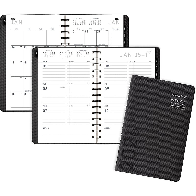 2026 AT-A-GLANCE Contemporary 5" x 8" Weekly & Monthly Planner, Faux Leather Cover, Charcoal (70-100X-45-26) image 1