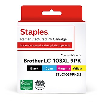 Staples Remanufactured Black/Cyan/Magenta/Yellow High Yield Ink Cartridge Replacement for Brother LC103XL (STLC1039PKDS), 9/Pack