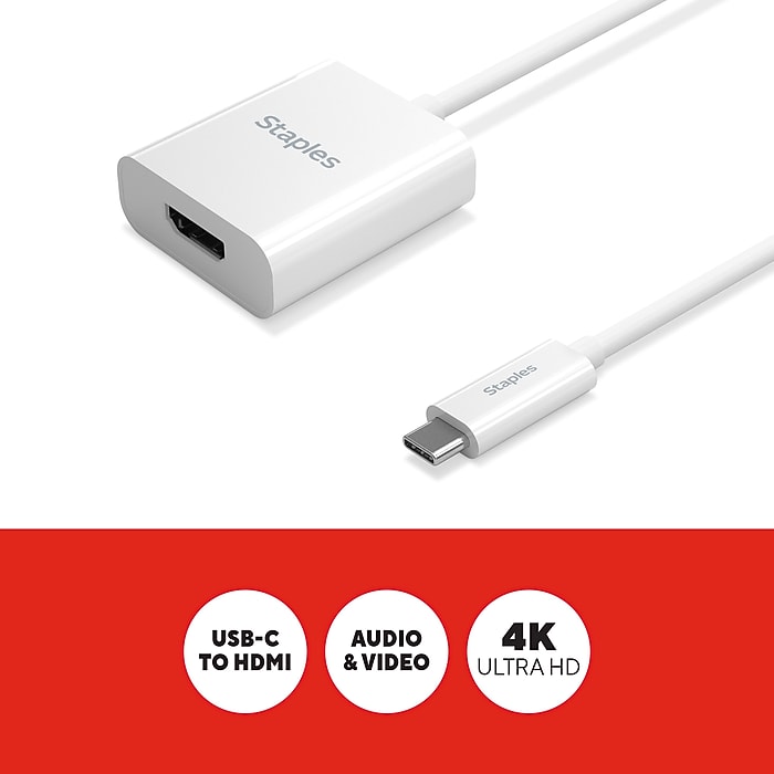 Staples TECH USB-C to HDMI Audio/Video Adapter, Male to Female