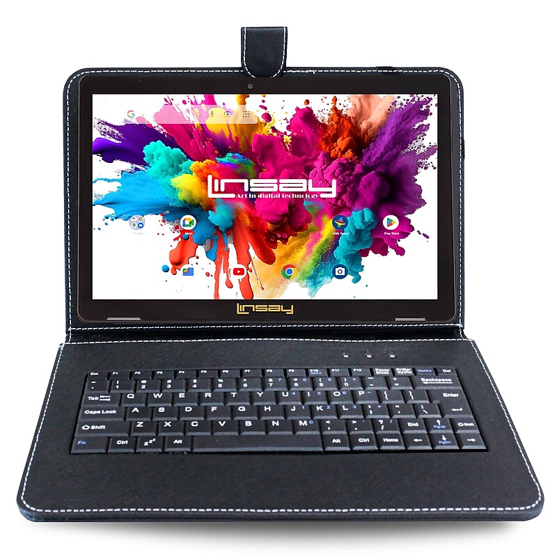 Linsay Octa Core 10.1" Tablet, 4GB RAM, 128GB Storage, Android 13, Bundled with Black Keyboard and Stylus Pen image 1