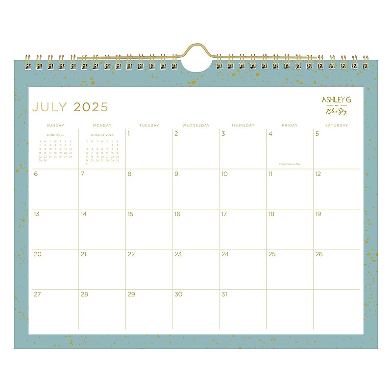 2025-2026 Blue Sky Splatter Dot 11" x 8.75" Academic Monthly Wall Calendar, Jade (149045-A26) image 1