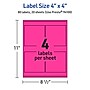 Avery Laser/Inkjet Square Multipurpose Labels, 4" x 4", Neon Magenta, 80/Pack (94100)~#|#~2F275C26-3640-46C4-BB72D9106958CBAB_sc7