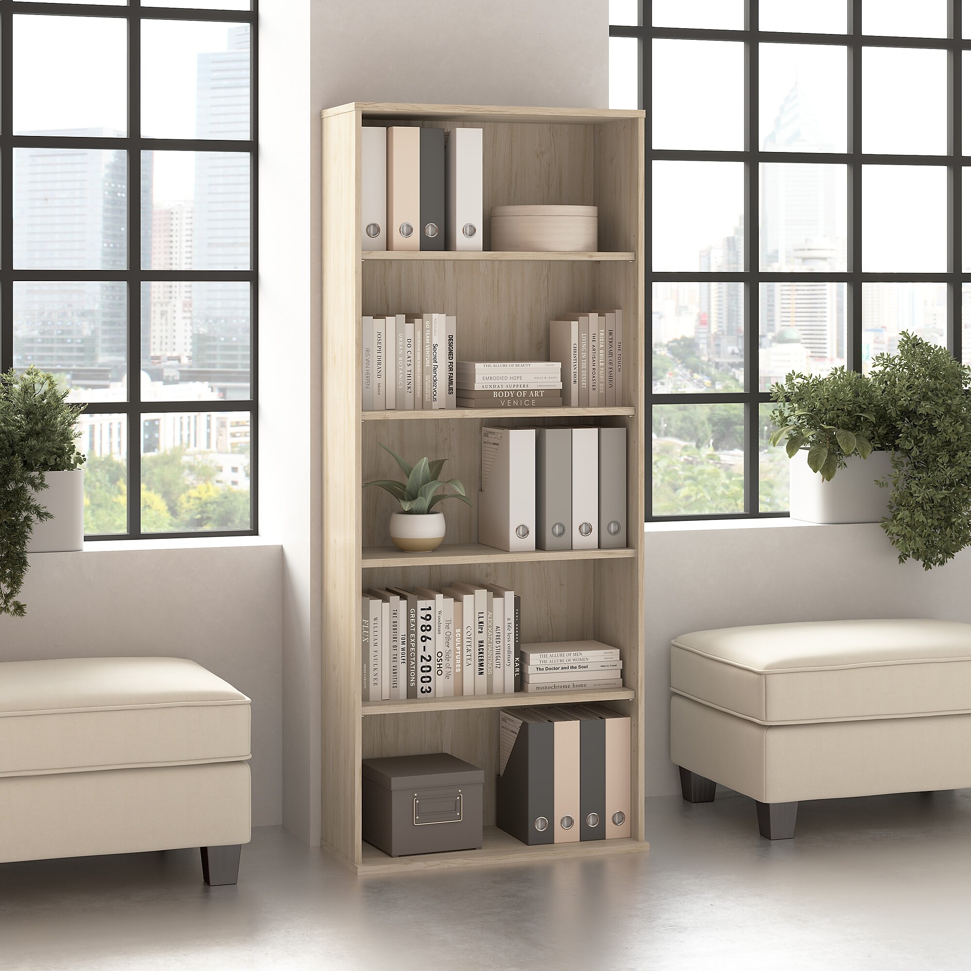 Bush Business Furniture Hustle Tall 5 Shelf Bookcase, Natural Elm (HUB230NE) Sansujyuku sansujyuku.com