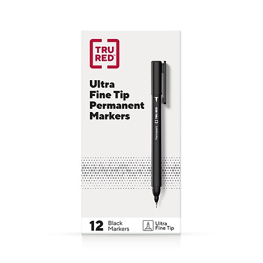 TRU RED™ Pen Permanent Markers, Ultra Fine Tip, Black, 12/Pack (TR54534) Staples