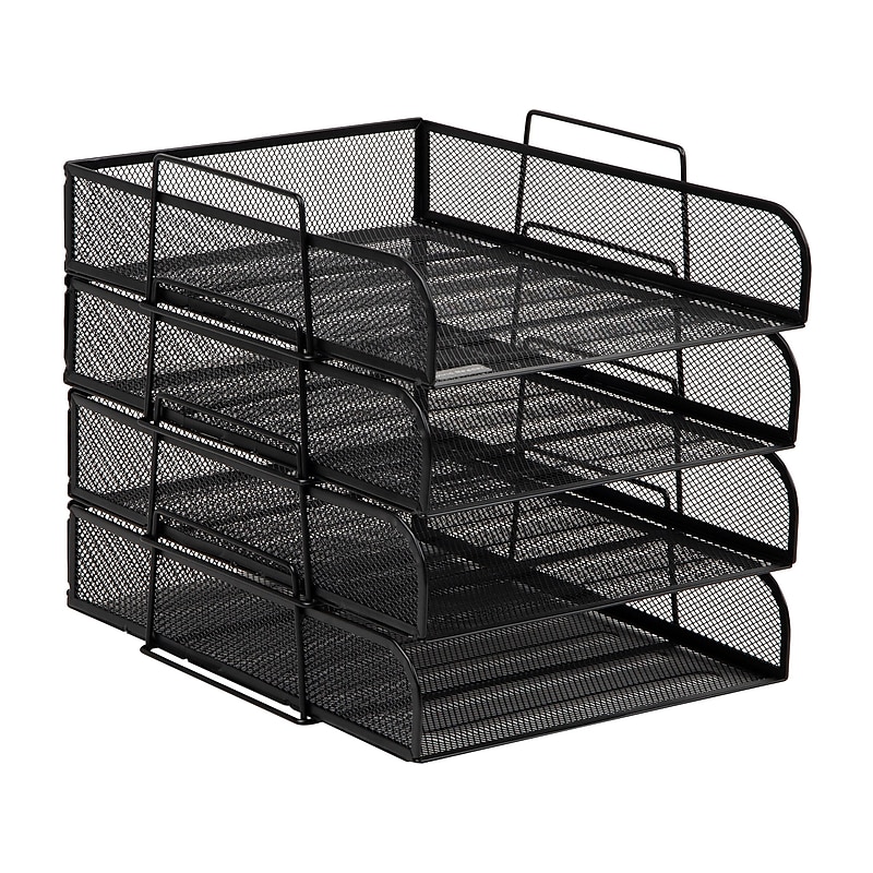 Mind Reader 4-Tier Stackable Paper Desk Tray, Metal Mesh, Black, 4/Pack (BSTACK4-BLK) image 1