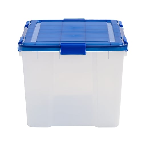 Iris WeatherPro 74 Qt. Latch Lid Storage Bin, Clear/Blue (500204) Staples