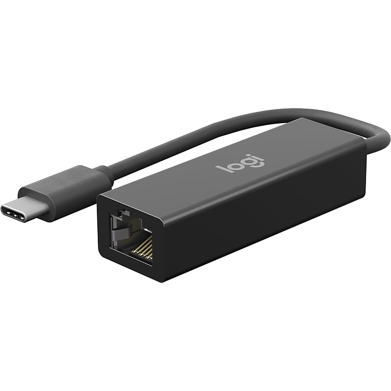Logitech USB-C to Ethernet Adapter, Male to Female, Black (952-000149) image 1