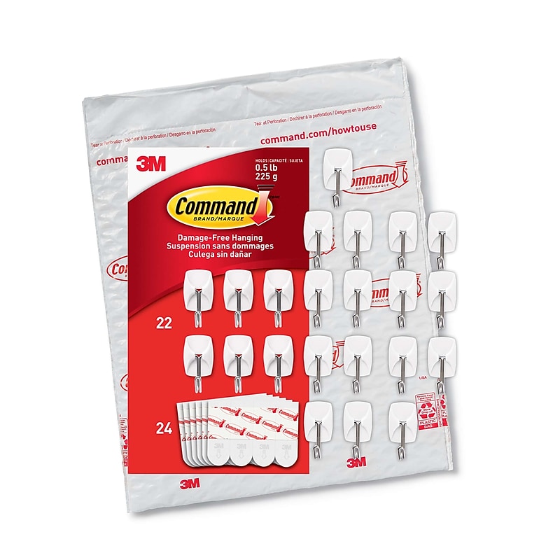 Command Small Wire Hooks, 0.5 lb., White, 22/Pack (17067-22NA) image 1
