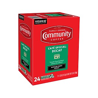 Community Coffee Cafe Special Decaf Keurig K-Cup Pod, Medium Dark Roast, 24/Box (5000374327)