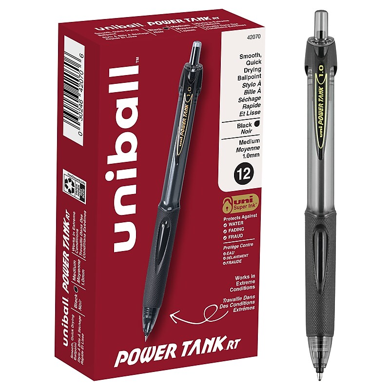 uni Power Tank RT Ballpoint Pens, Medium Point, 1.0mm, Black Ink, 12/Pack (42070) image 1