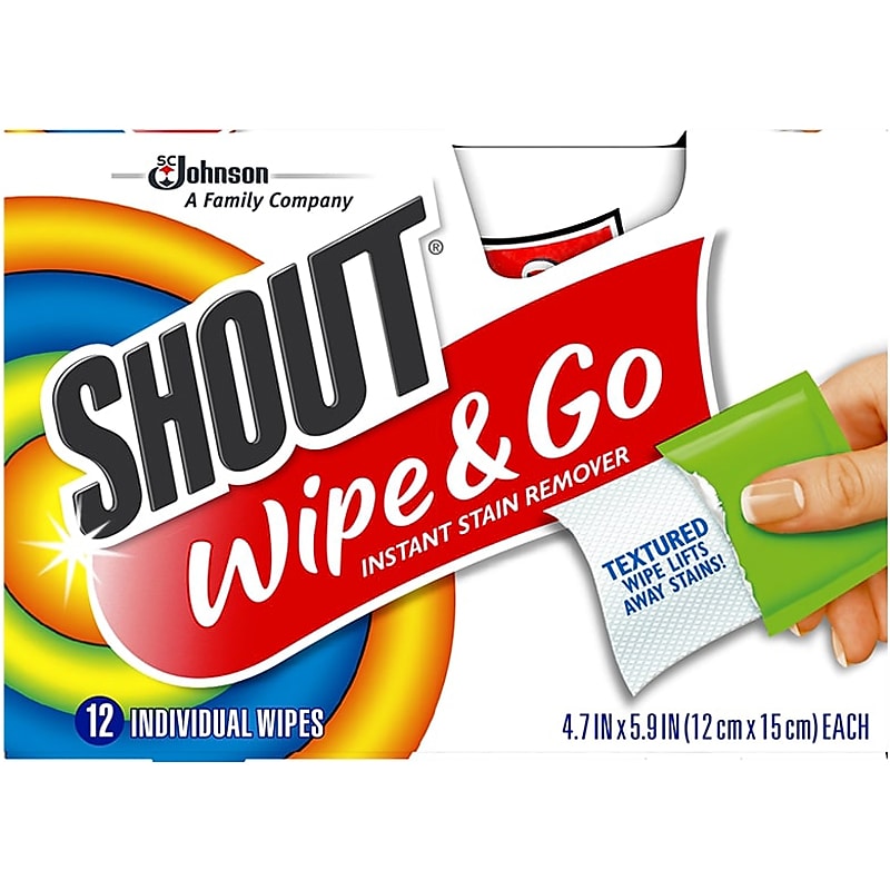Shout Wipe & Go Laundry Stain Remover Wipes, Pouch, Unscented, 12/Box (CB022460) image 1