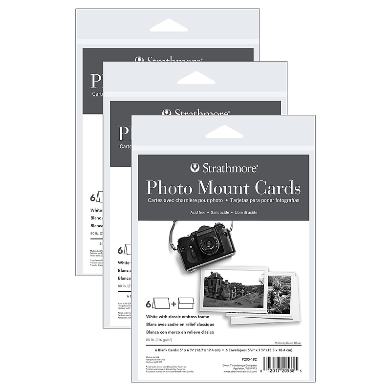 Strathmore Photo Mount Cards & Envelopes, 6.875" x 5", White, 6/Pack, 3 Packs/Bundle (STTP205182-3) image 1