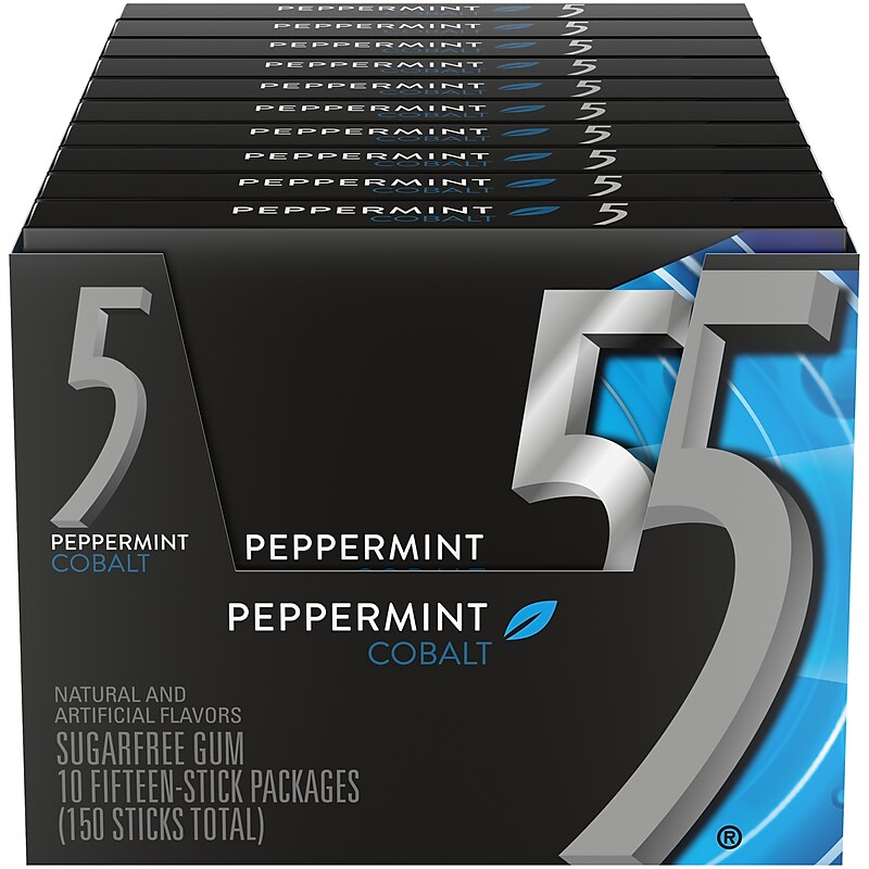 5 GUM Sugar Free Peppermint Cobalt Gum, 15 Sticks/Pack, 10 Packs/Box (WMW51220) image 1