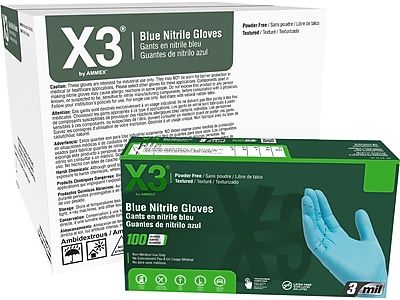 X3 Powder-Free Nitrile Gloves, Latex Free, Medium, Black, 100/Box