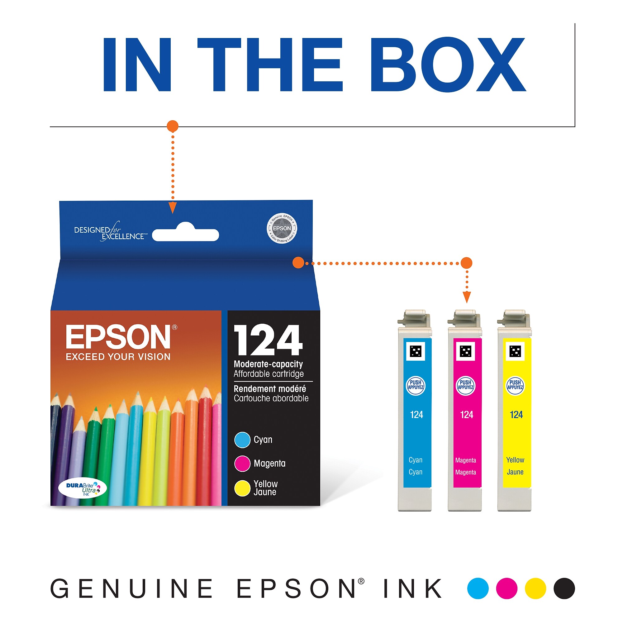 Epson 124 Cyan/Magenta/Yellow Standard Yield Ink Cartridge, 3/Pack  (T124520-S) Sansujyuku sansujyuku.com