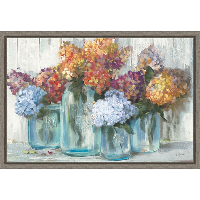 Amanti Art Fall Hydrangeas in Glass Jar Crop by Carol Rowan Framed Canvas Wall Art Print, 23" x 16" (A42674676308) image 1