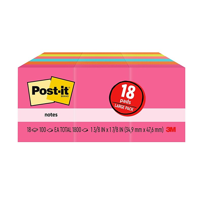 Post-it Sticky Notes, 1 3/8" x 1 7/8", Poptimistic Collection, 18 Pads/Pack (653-18AU) image 1