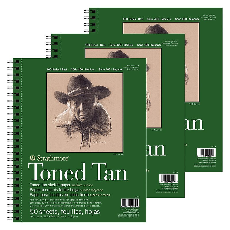 Strathmore 400 Series 9" x 12" Wire Bound Sketch Pad, 50 Sheets/Pad, 3/Bundle (STTP412903-3) image 1