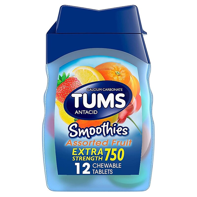 TUMS Extra Strength Smoothie Assorted Fruit Chewable Tablets, 12/Bottle (74060) image 1